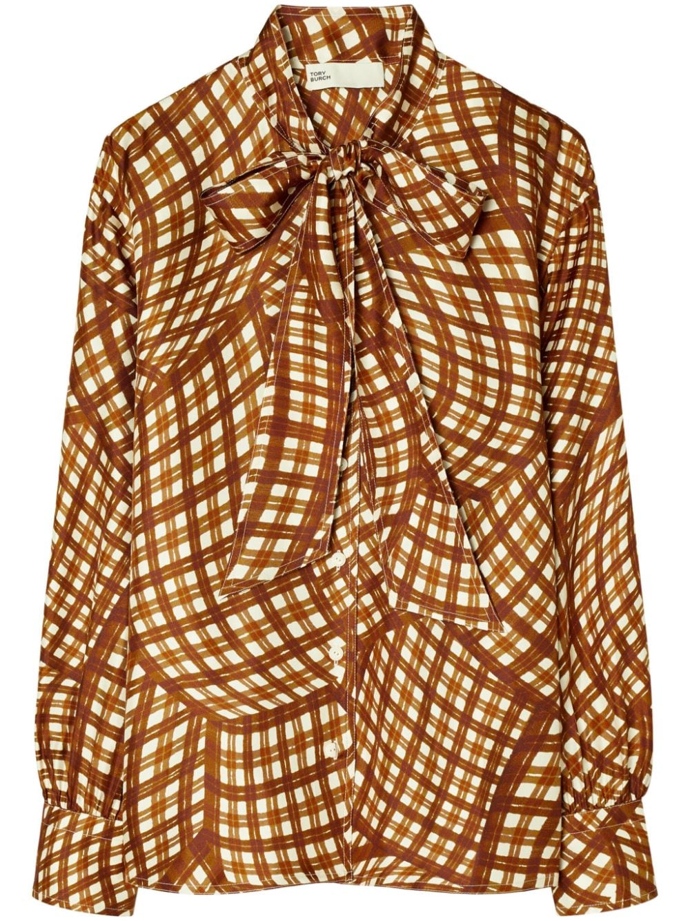 Shop Tory Burch Abstract-pattern Print Silk Bluse In Brown
