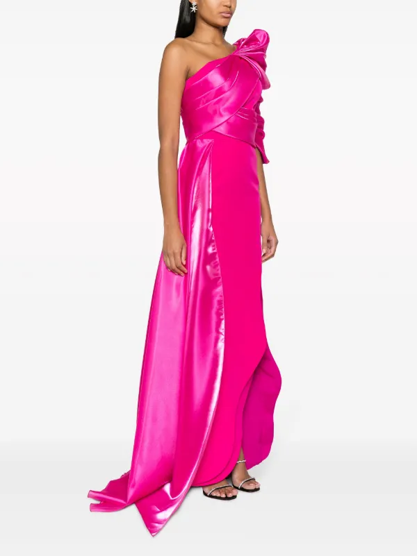 Gaby Charbachy Asymmetric Draped one shoulder Gown Farfetch