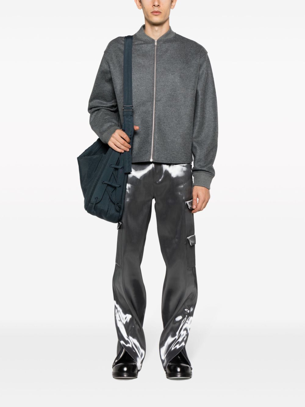 Shop Jil Sander Zip-up Wool Bomber Jacket In Grey