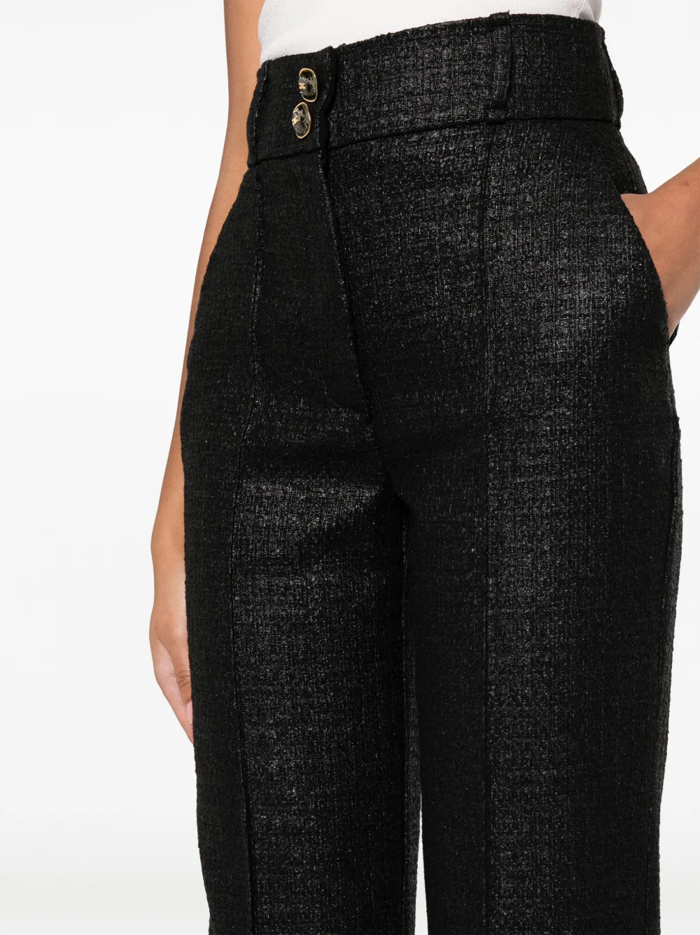 Elisabetta Franchi Crepe-texture High-waist Trousers In Black