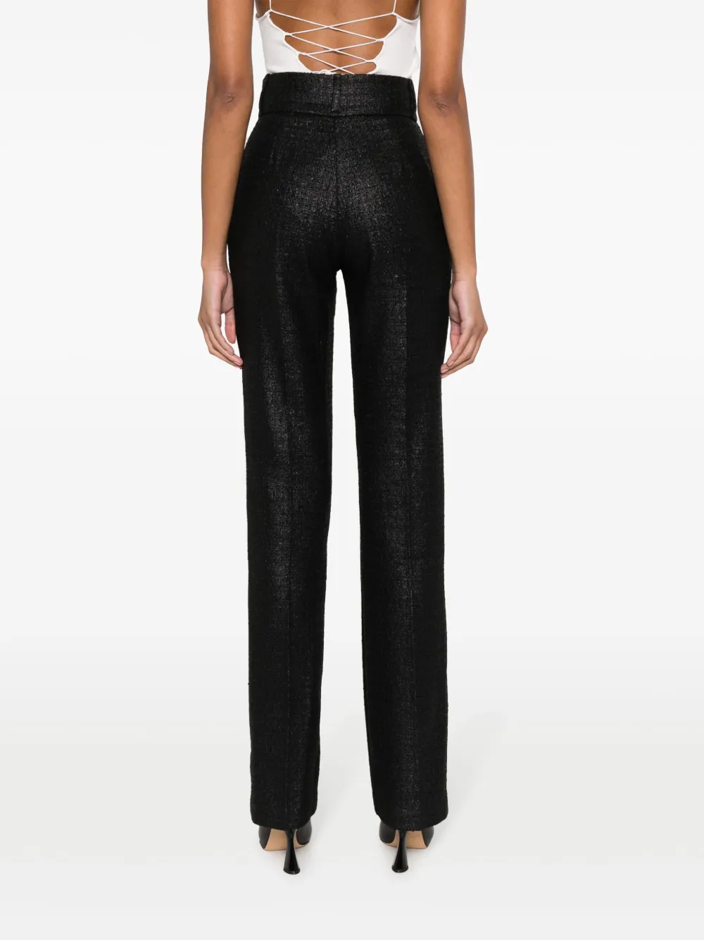 Elisabetta Franchi Crepe-texture High-waist Trousers In Black