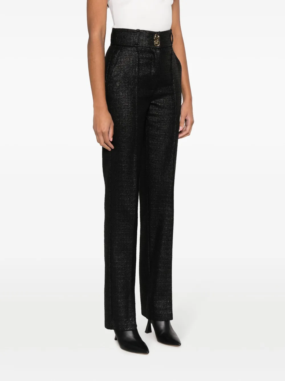 Elisabetta Franchi Crepe-texture High-waist Trousers In Black
