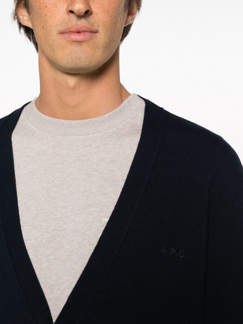 Shop Apc Fine-knit V-neck Cardigan In Blue