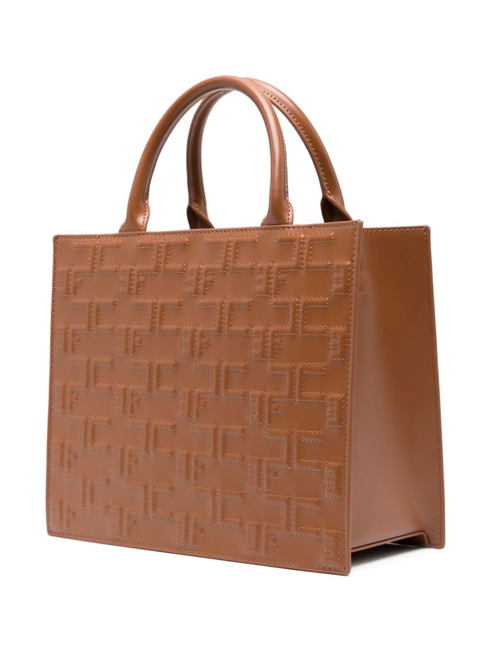 Shop Elisabetta Franchi Logo-embossed Quilted Tote Bag In 600 Cuoio