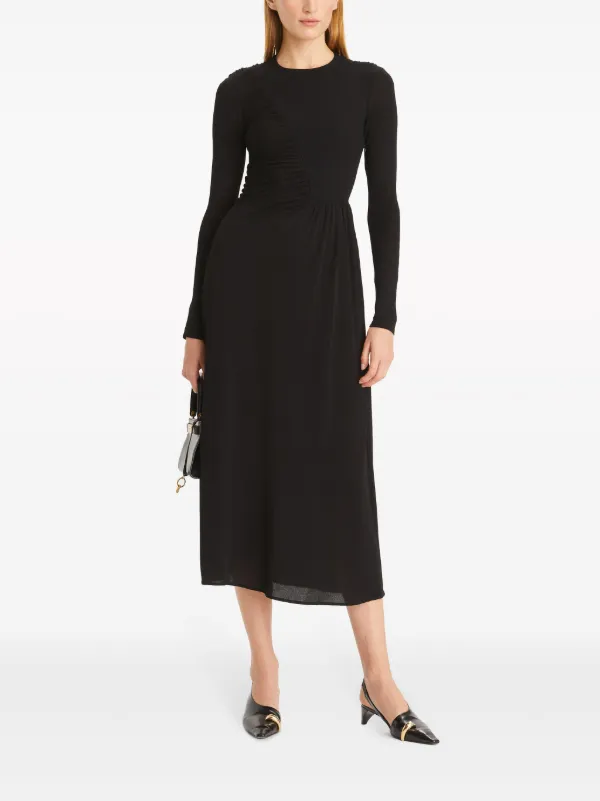 【送料 関税込】Tory Burch Long-sleeved midi dress Tory Burch long-sleeved ruched-detail Midi Dress | Black