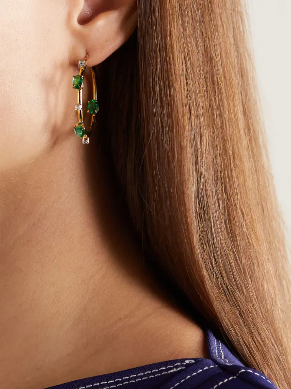 Emerald and deals diamond hoop earrings