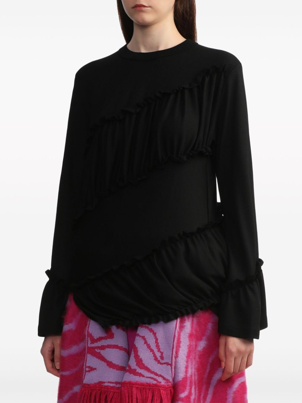 Shop Noir Kei Ninomiya Ruffled Asymmetric Wool Sweatshirt In Black