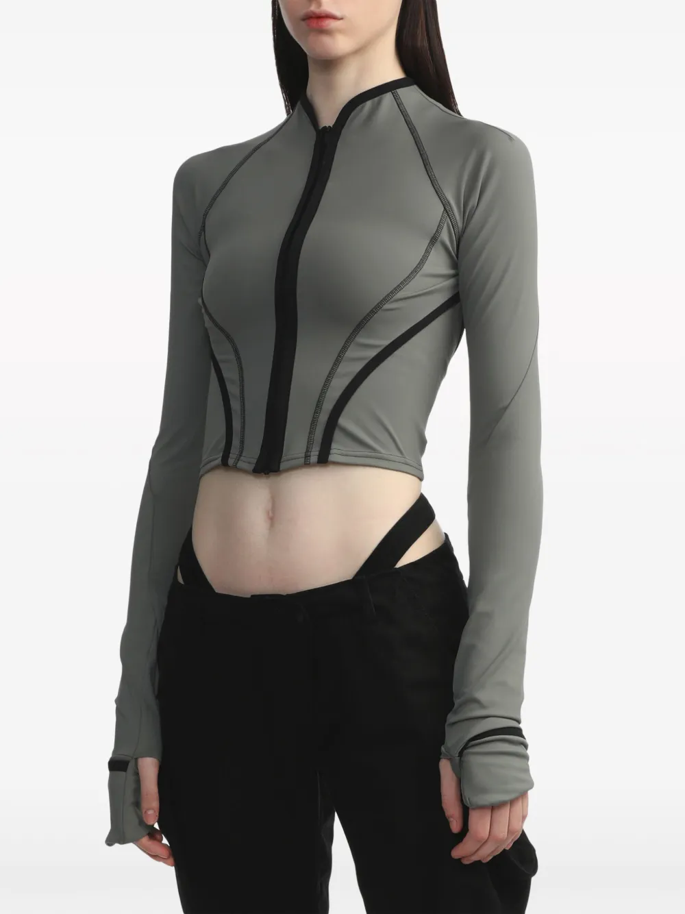 Hyein Seo Cut-out Zip-up Crop Top In Green