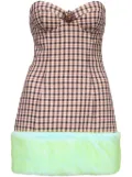 AREA check-print bandeau minidress - Brown