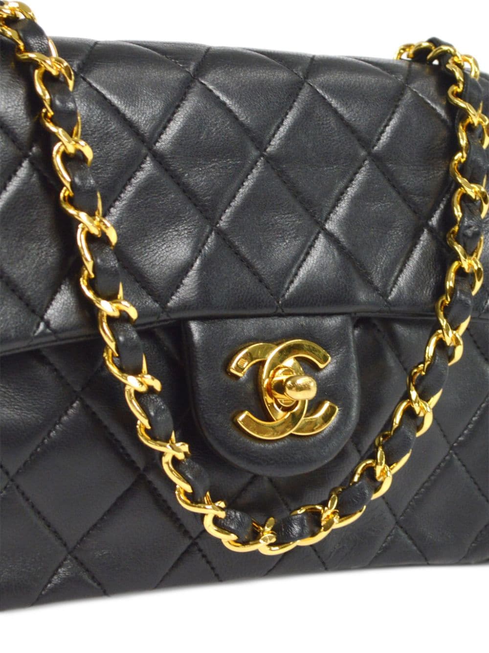 Pre-owned Chanel 1990 Mini Classic Flap Shoulder Bag In Black