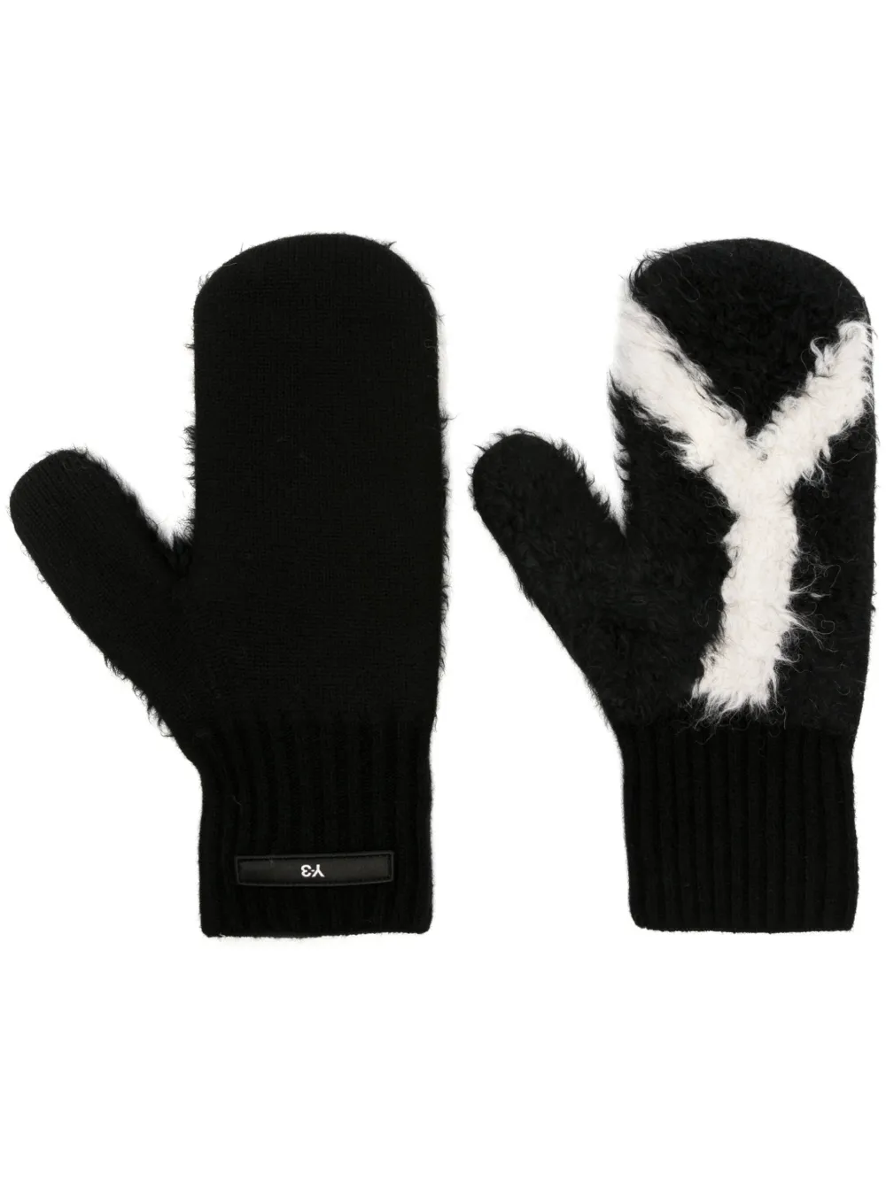 Image 1 of Y-3 logo-patch faux-shearling-trim gloves