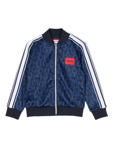 HUGO KIDS logo-print zip-up bomber jacket