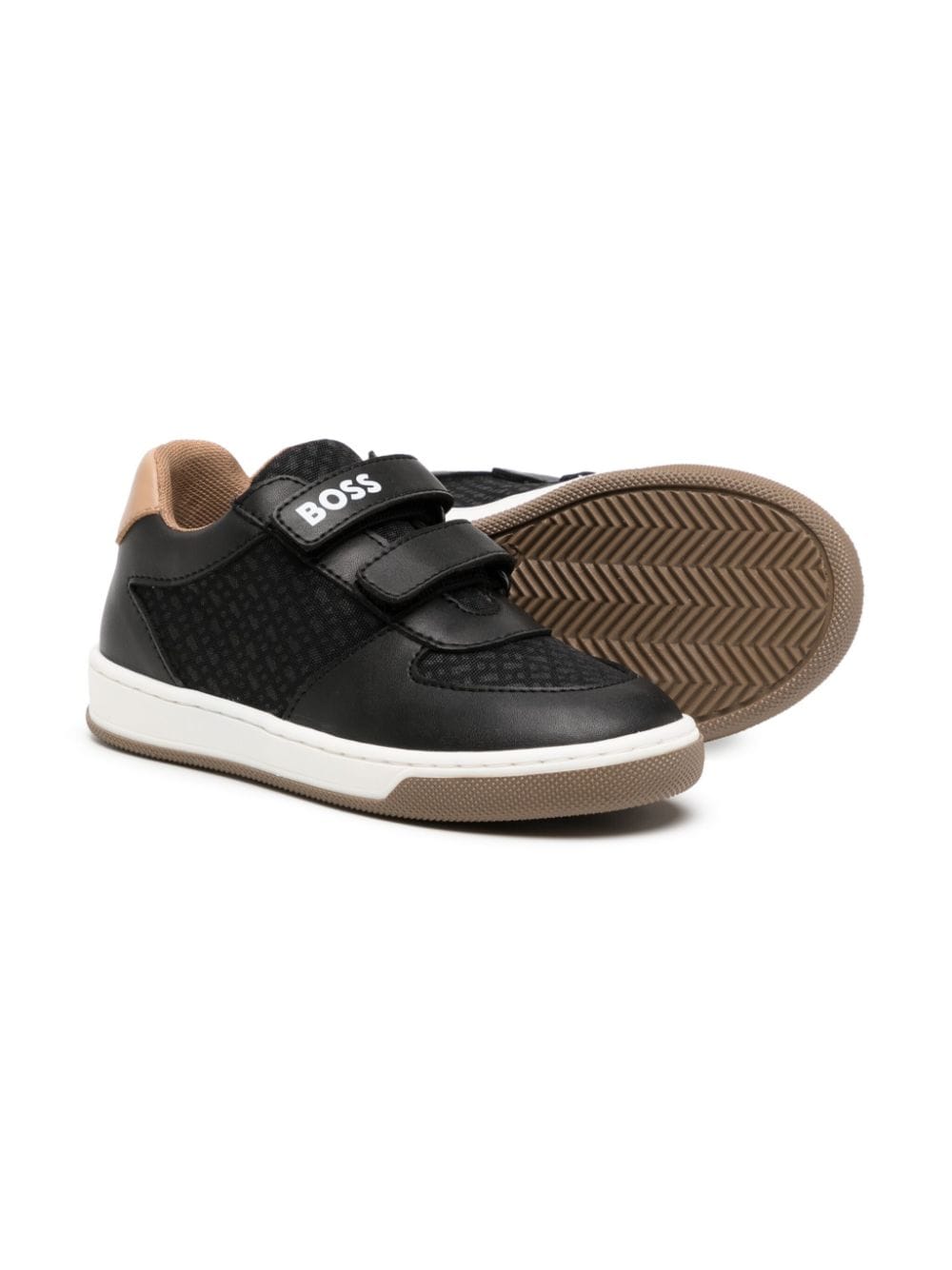 Shop Bosswear Monogram-pattern Touch-strap Sneakers In Black
