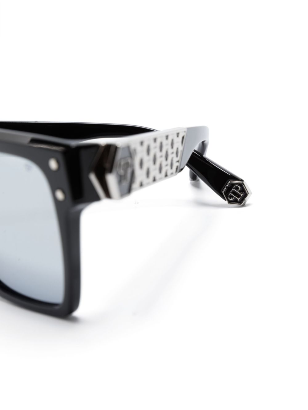 Shop Philipp Plein Logo-plaque Square-frame Sunglasses In Black