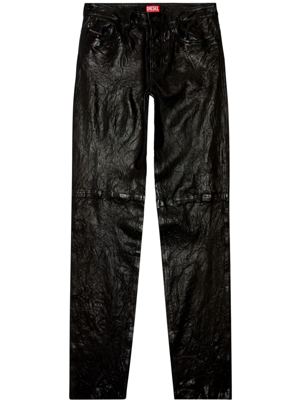 Shop Diesel P-macs-lth Straight-leg Leather Trousers In Black