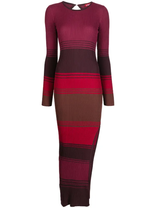 STAUD Edna Striped Knitted Midi Dress Farfetch