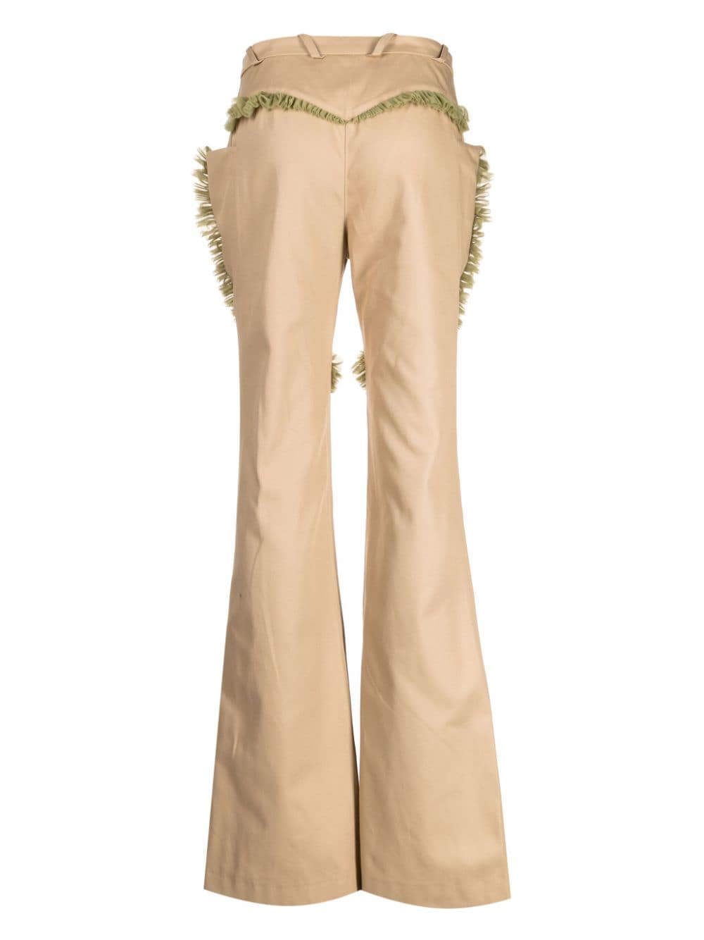 Shop Kiko Kostadinov Ruffled-detail Flared Trousers In Brown