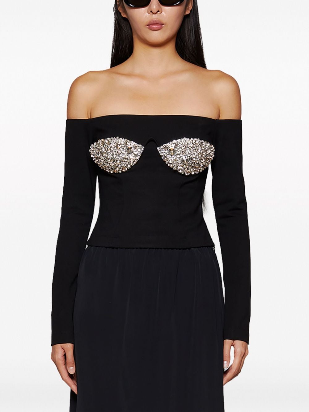 Shop Area Crystal-bustier Off-shoulder Top In Black