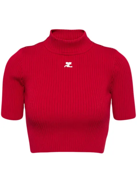 Courrèges top tejido de canalé corto con logo bordado