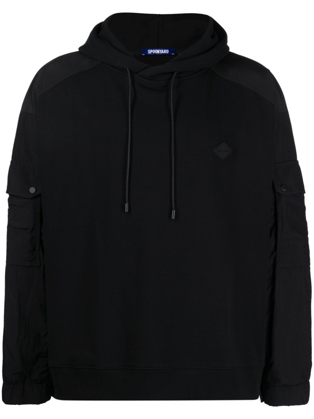 Spoonyard logo-patch panelled hoodie – Black