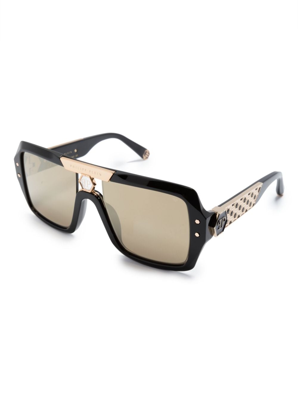 Philipp Plein logo-plaque oversize-frame sunglasses - Zwart