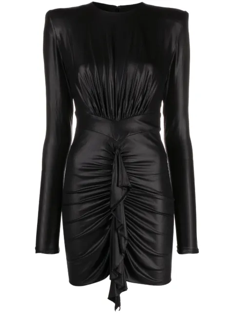 Alexandre Vauthier 개더 러플 메탈릭 저지 미니 드레스