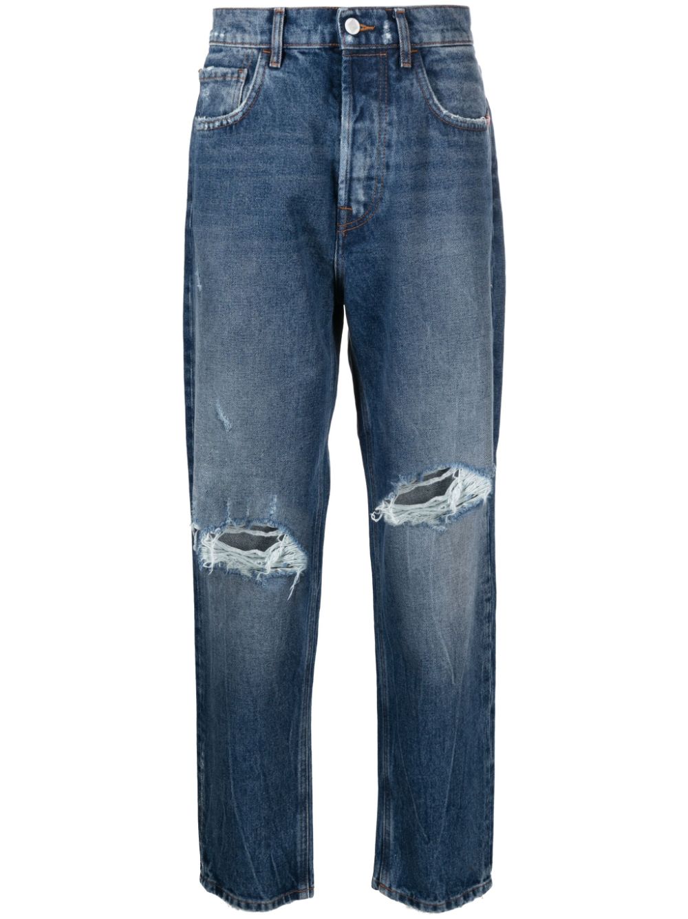 AMISH ripped-detail straight-leg jeans - Blue