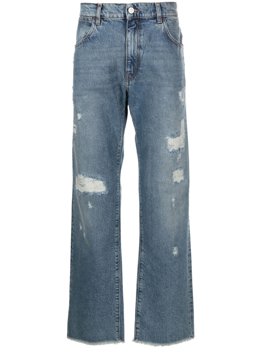 AMISH ripped-detail straight-leg jeans - Blue