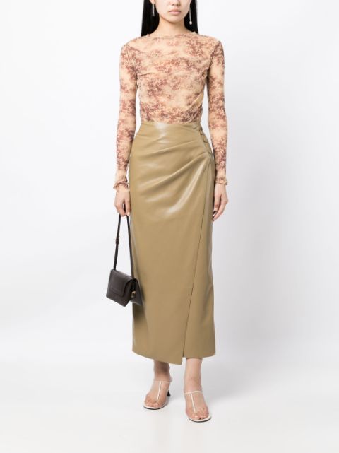 faux-leather midi skirt