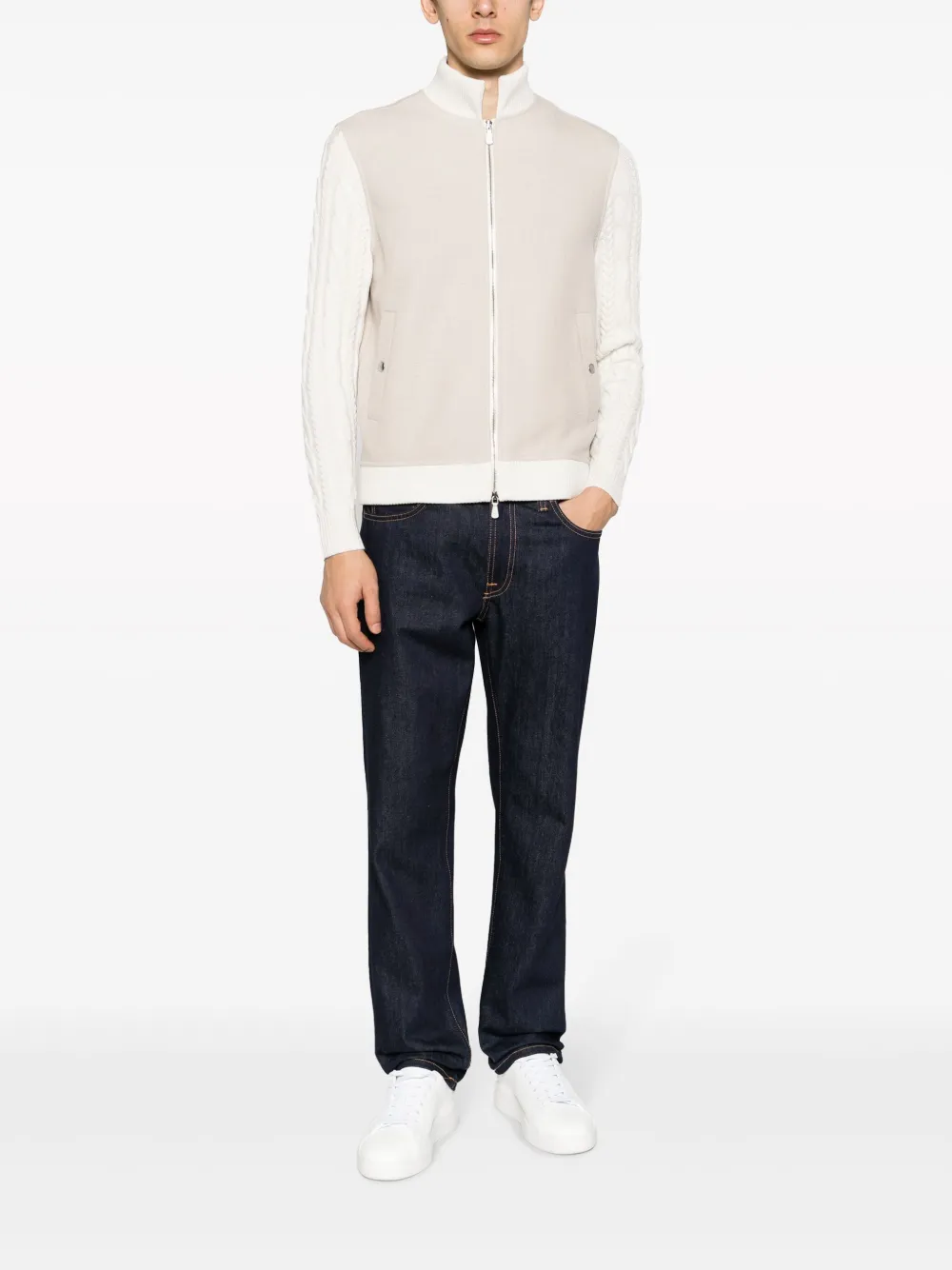Eleventy cable-knit wool bomber jacket - Beige