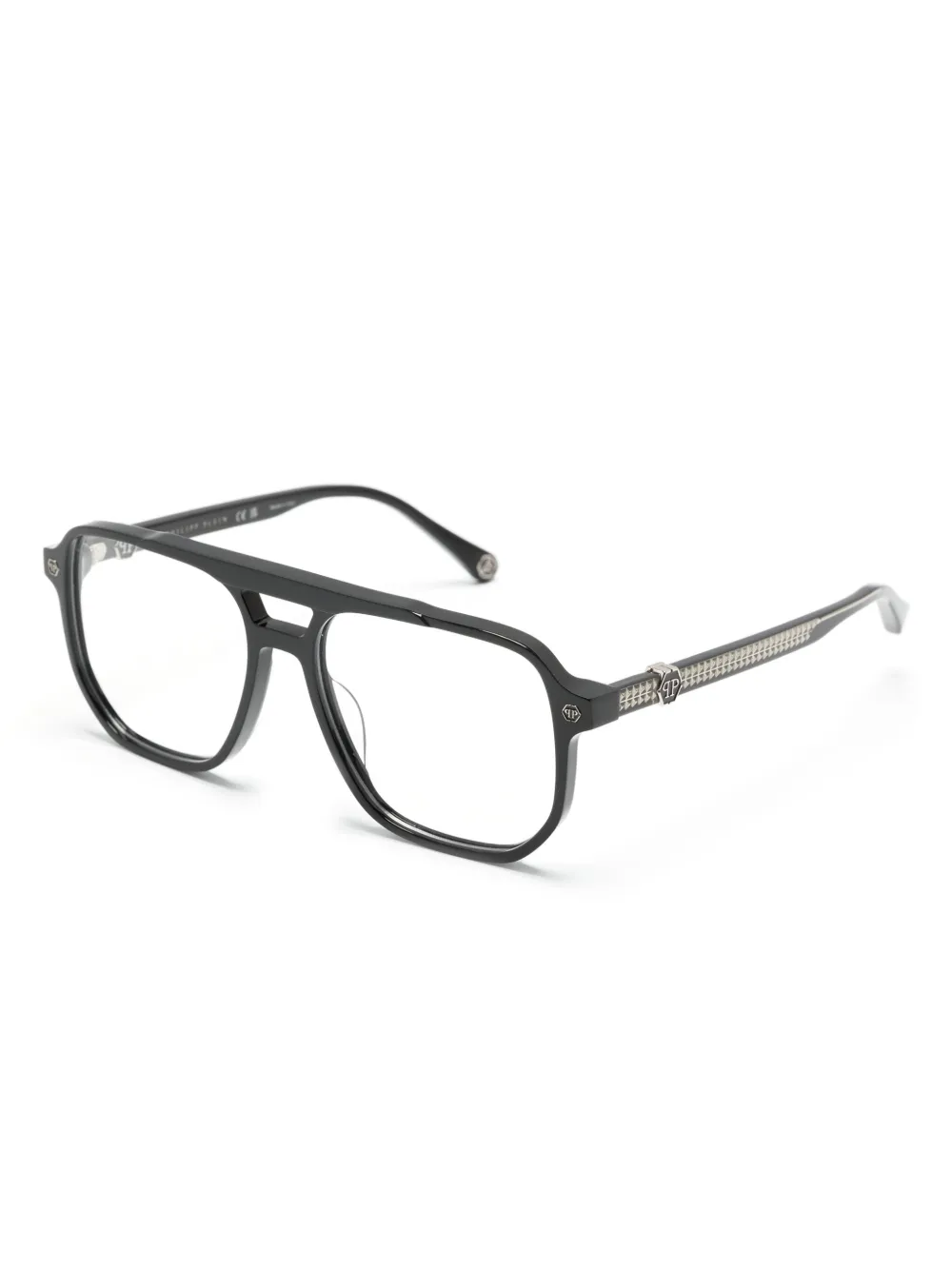 Philipp Plein logo-plaque aviator-frame glasses - Zwart