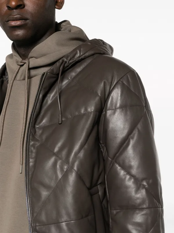 Leather hooded 2025 puffer jacket