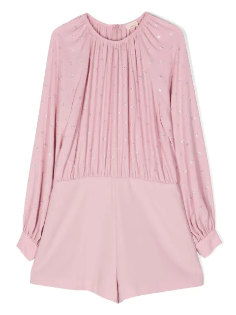 Elisabetta Franchi La Mia Bambina rhinestone-embellished pleated playsuit