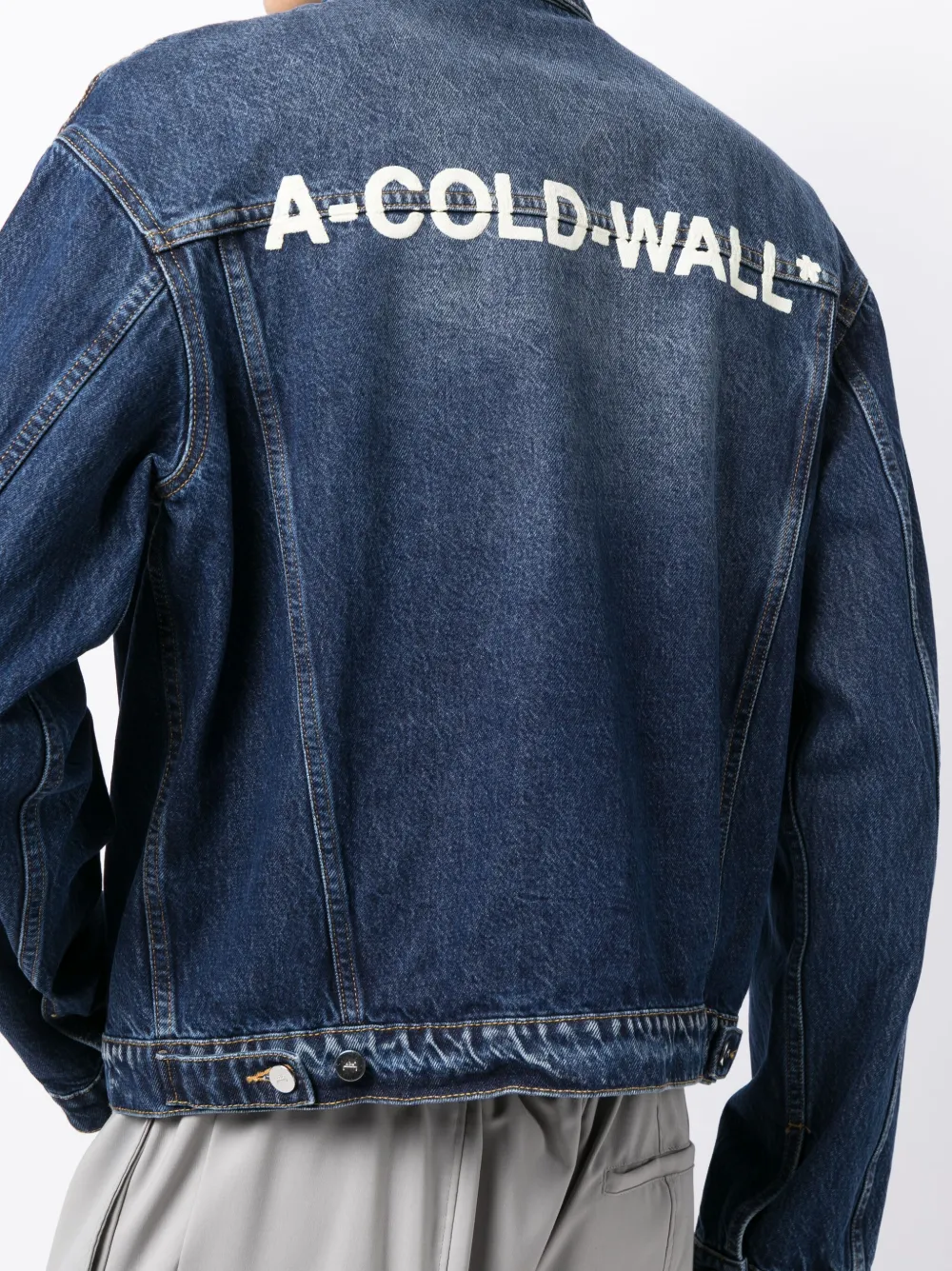 Shop A-cold-wall* Vintage-wash Logo-print Denim Jacket In Blue