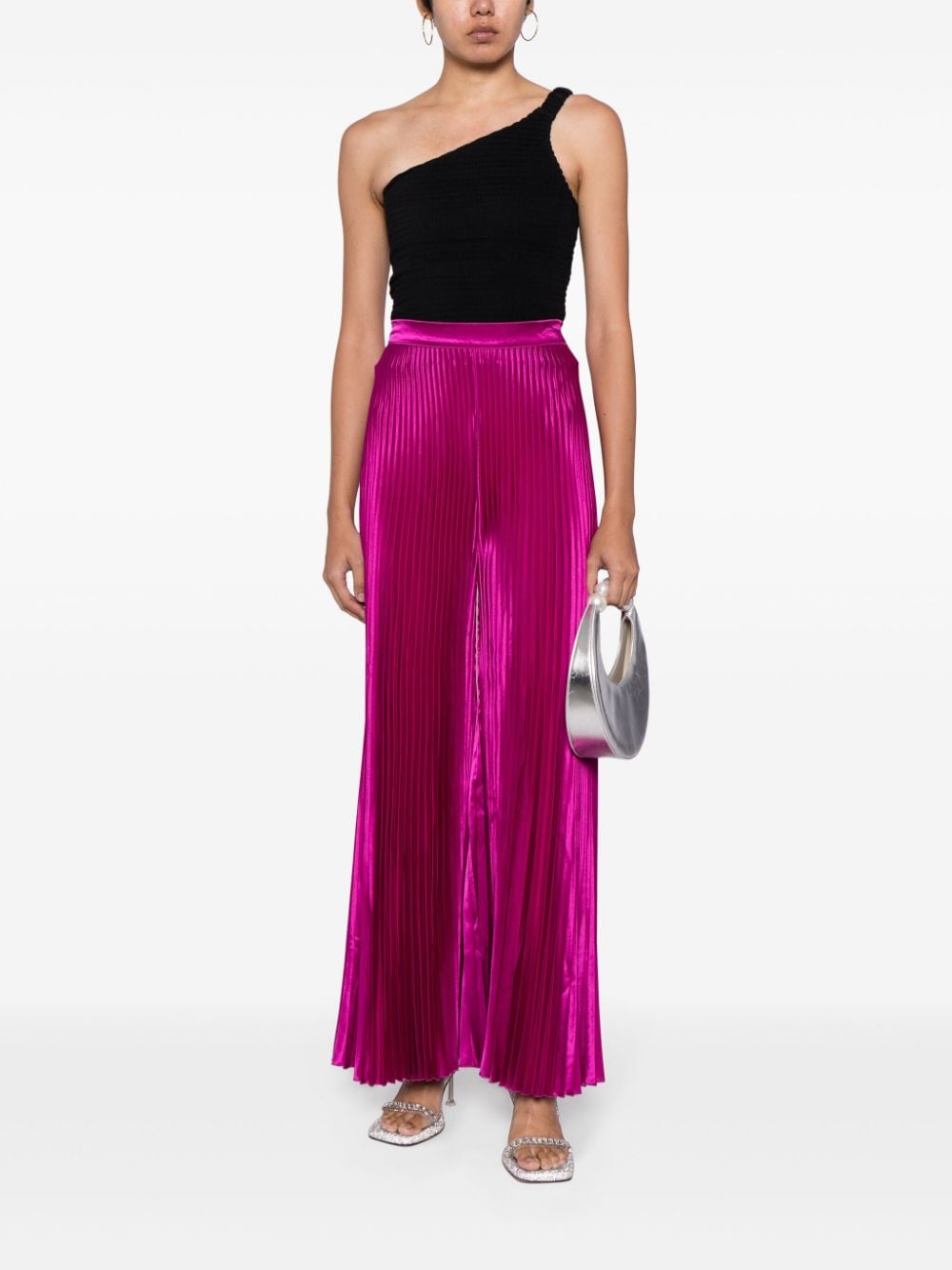 Shop L'idée Pleated Wide-leg Trousers In Purple