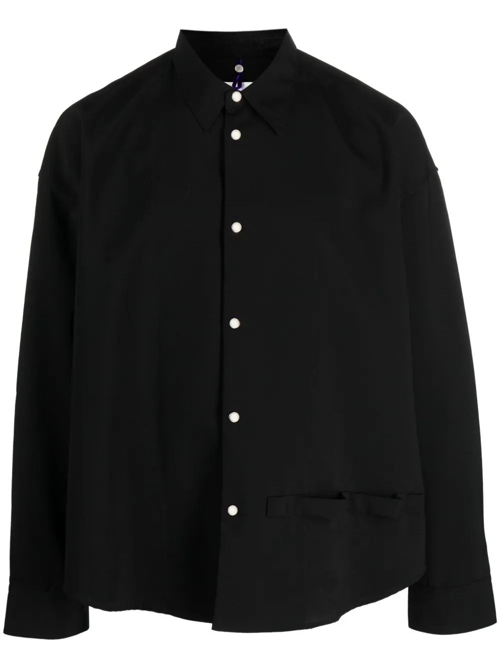 Oamc Logo-patch Pointed-collar Shirt In Nero