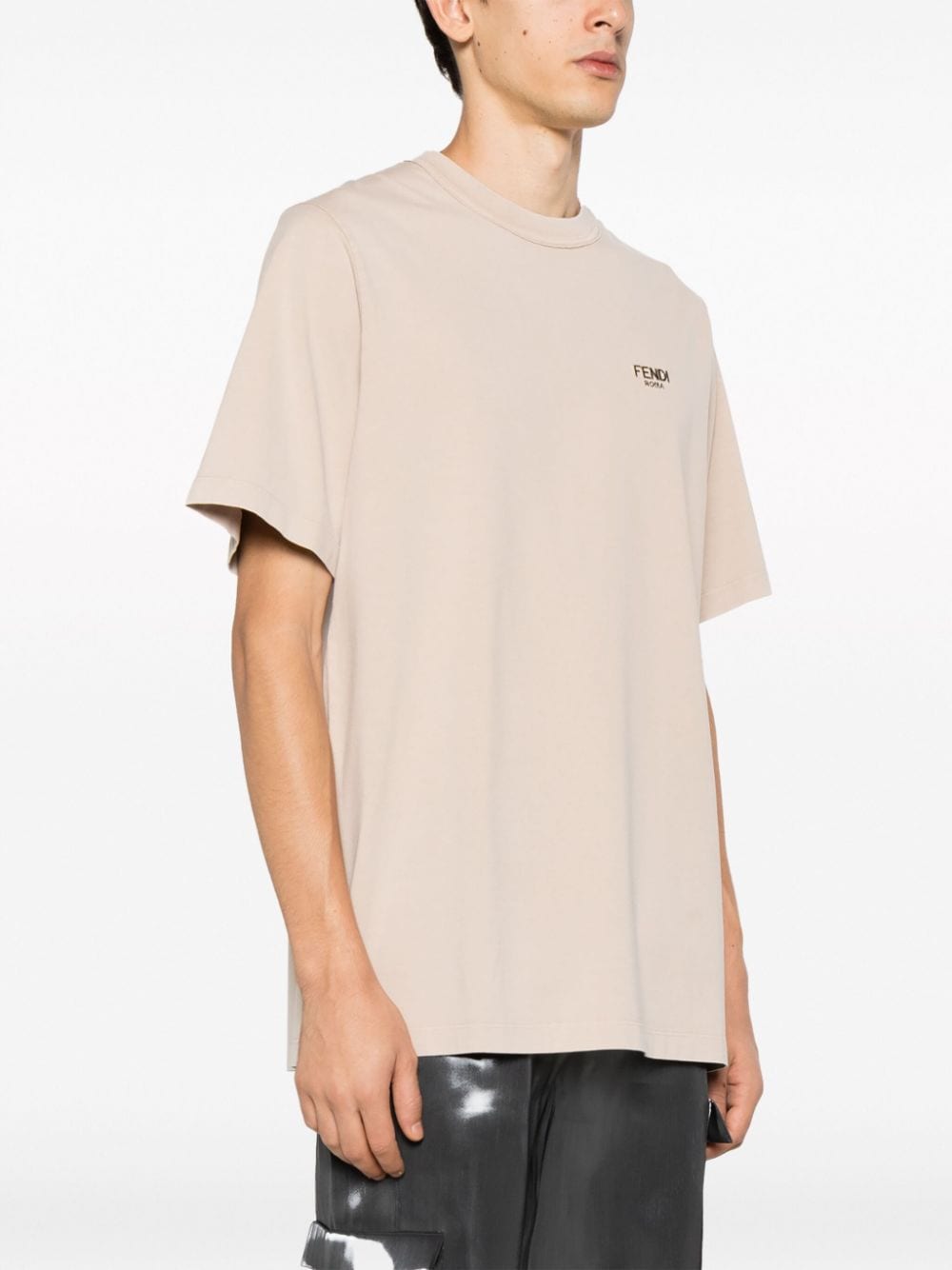 Shop Fendi Logo-embossed Cotton T-shirt In Brown