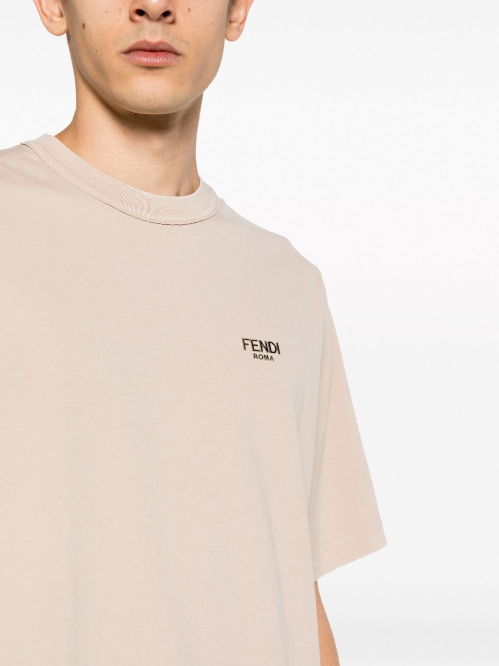 FENDI T-shirt met logo-reliëf Bruin