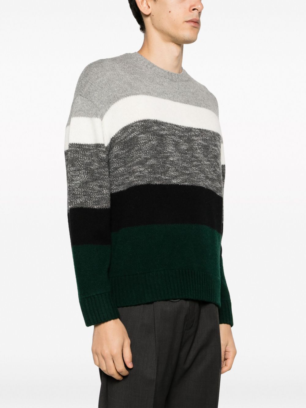 Shop Emporio Armani Striped Intarsia-knit Jumper In Grey