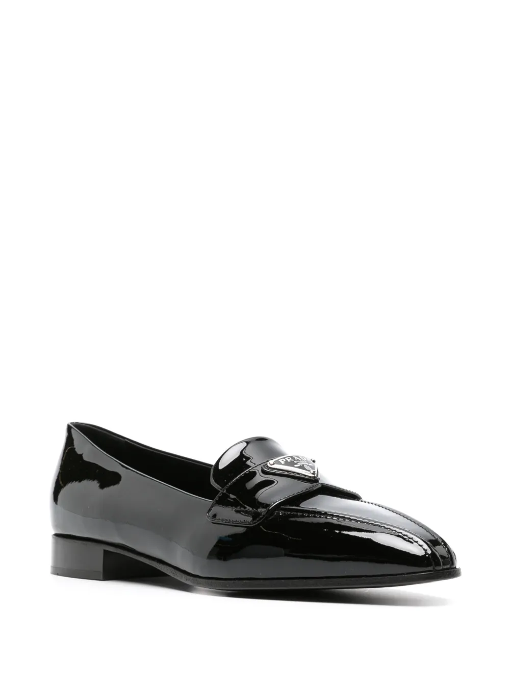 Prada logo-plaque patent-leather loafers - Zwart