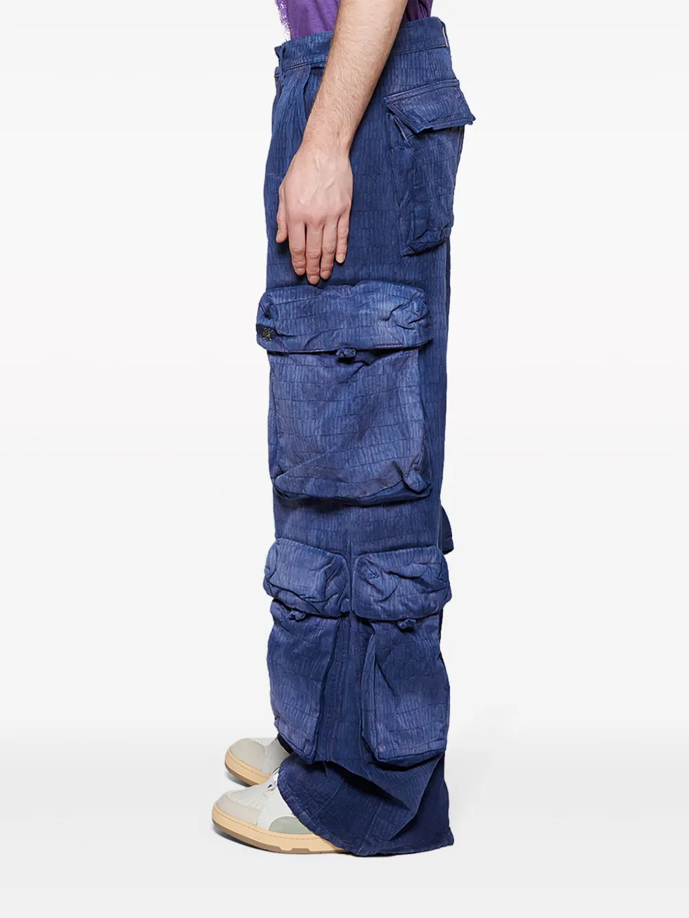 Shop Amiri Logo-jacquard Cotton Cargo Jeans In Blue