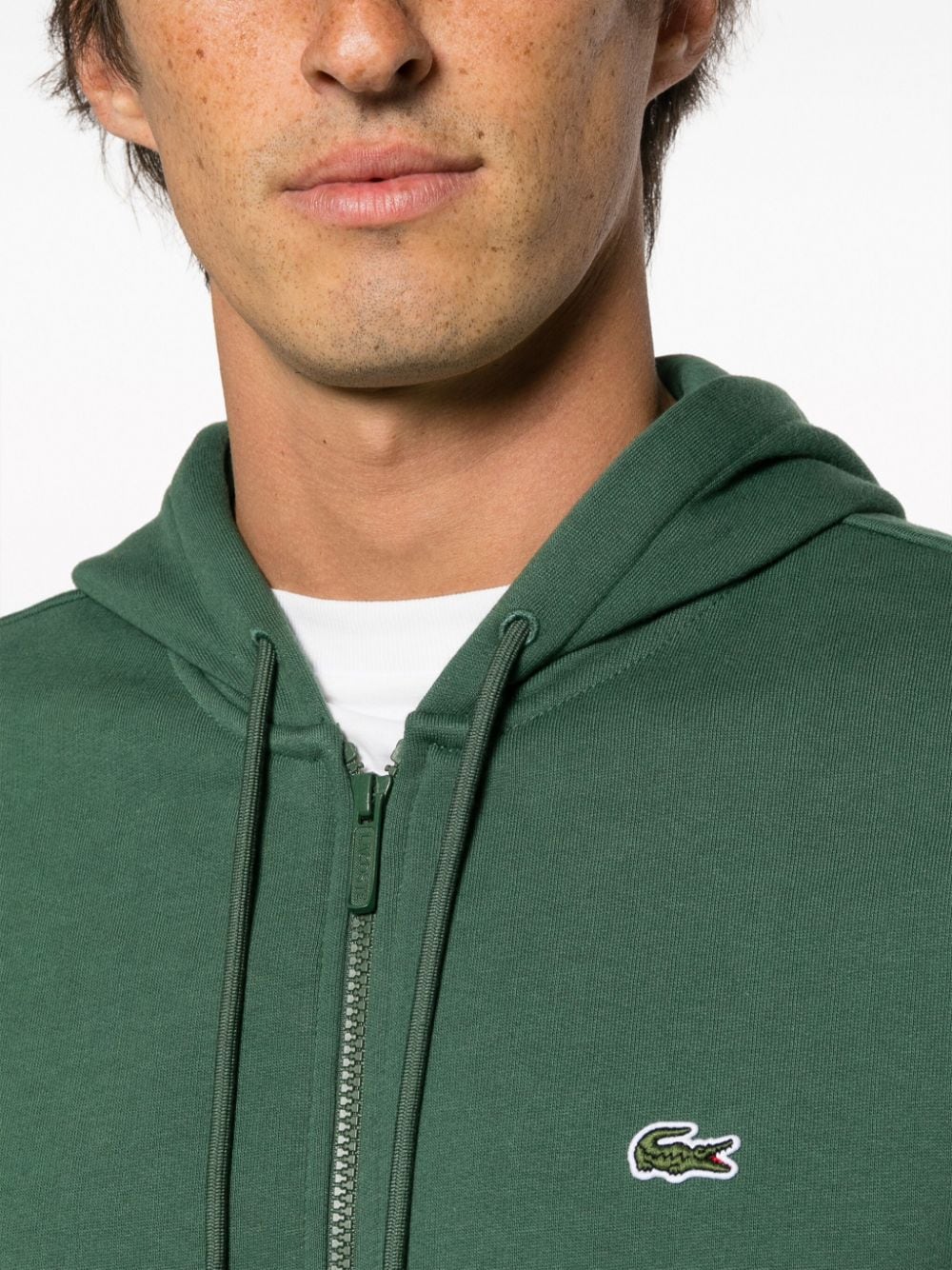 Shop Lacoste Logo-embroidered Zip-up Hoodie In Green