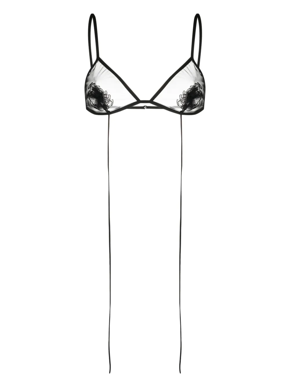 Nensi Dojaka Floral Appliqué Sheer Tulle Triangle Bra In Black