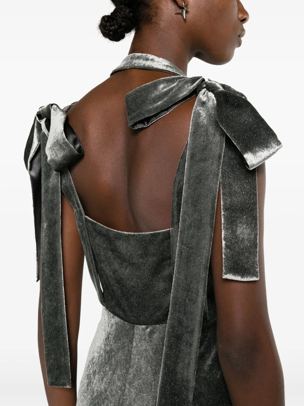 Alberta Ferretti V-neck Velvet Gown In Silver