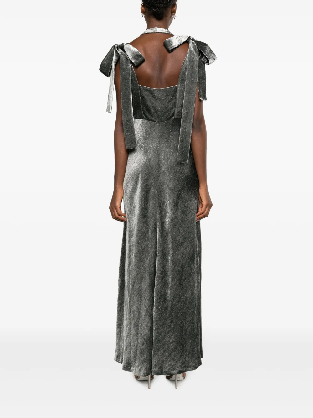 Alberta Ferretti V-neck Velvet Gown In Silver