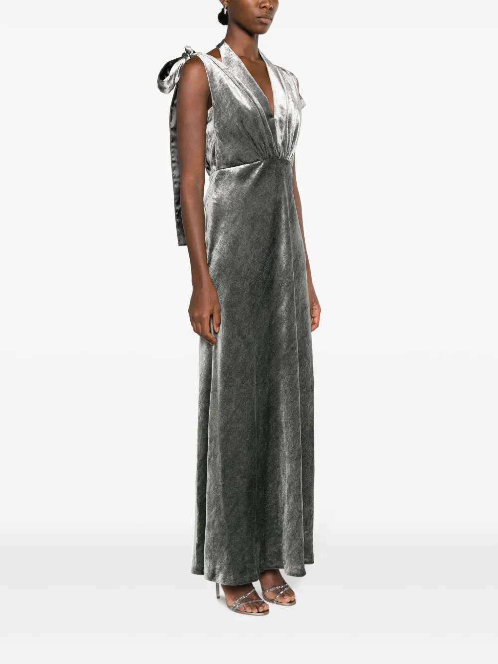 Alberta Ferretti V-neck Velvet Gown In Silver