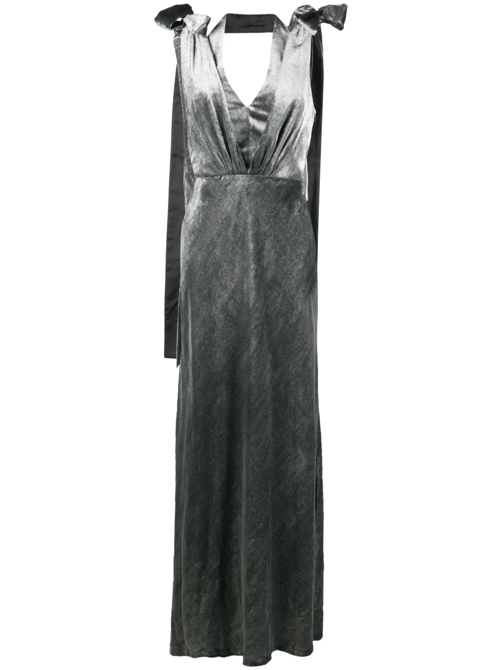 Alberta Ferretti V-neck Velvet Gown In Silver