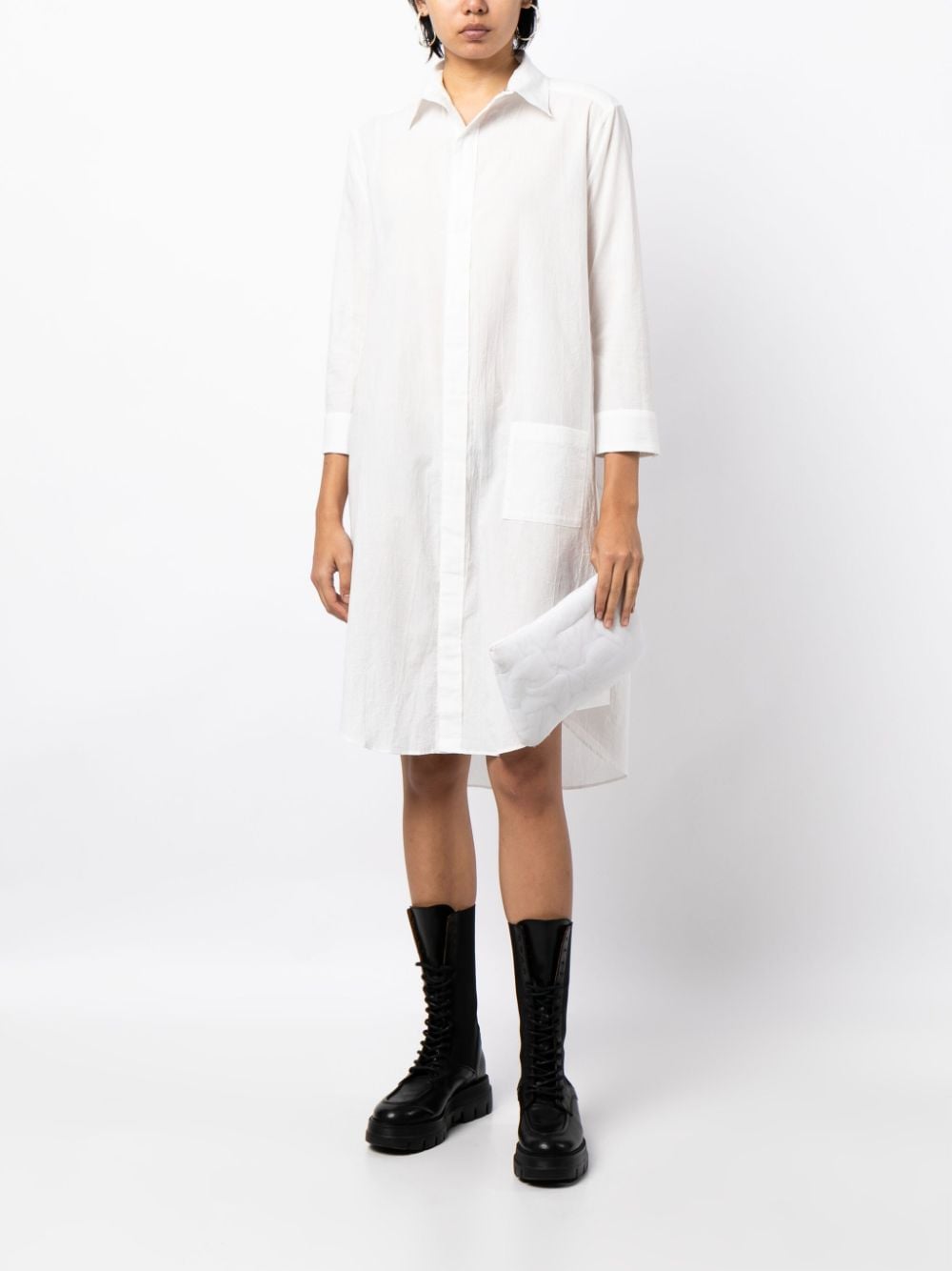 Shop Yohji Yamamoto Classic-collar Cotton Dress In White