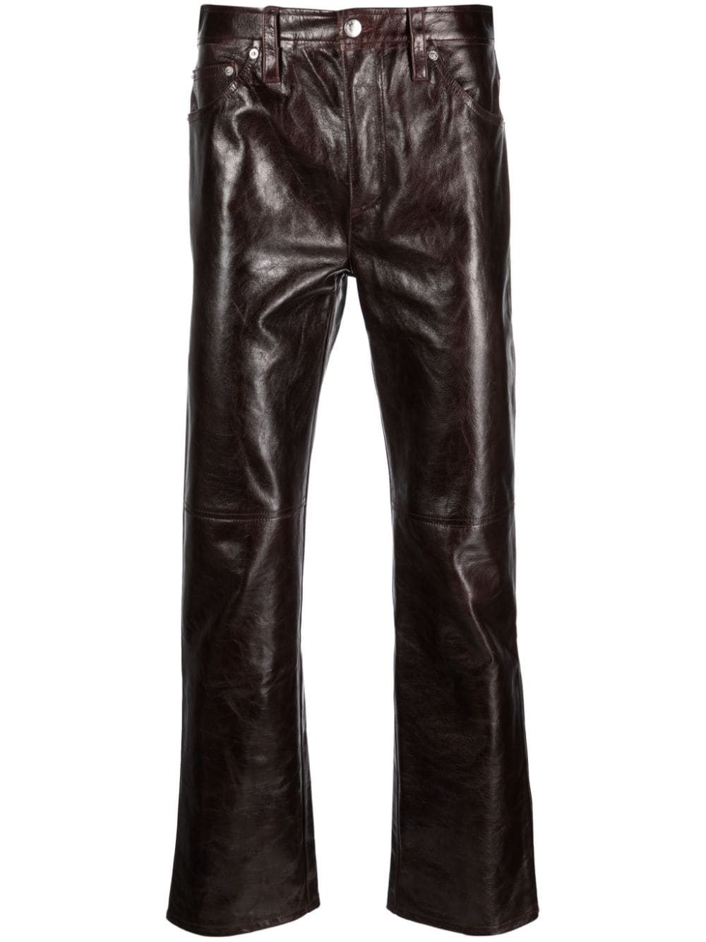 Séfr Eito Mid-rise Leather Trousers In Brown
