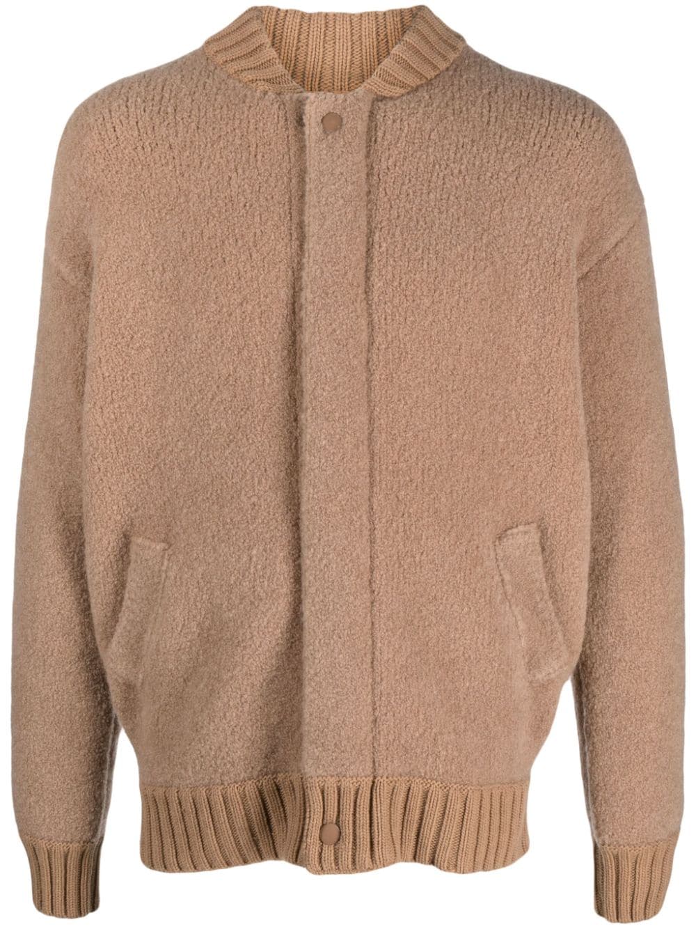 Laneus Baseball-collar Wool-blend Cardigan In Brown